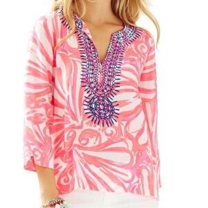 Lily Pulitzer Amelia Island Silk Tunic Blouse Medium